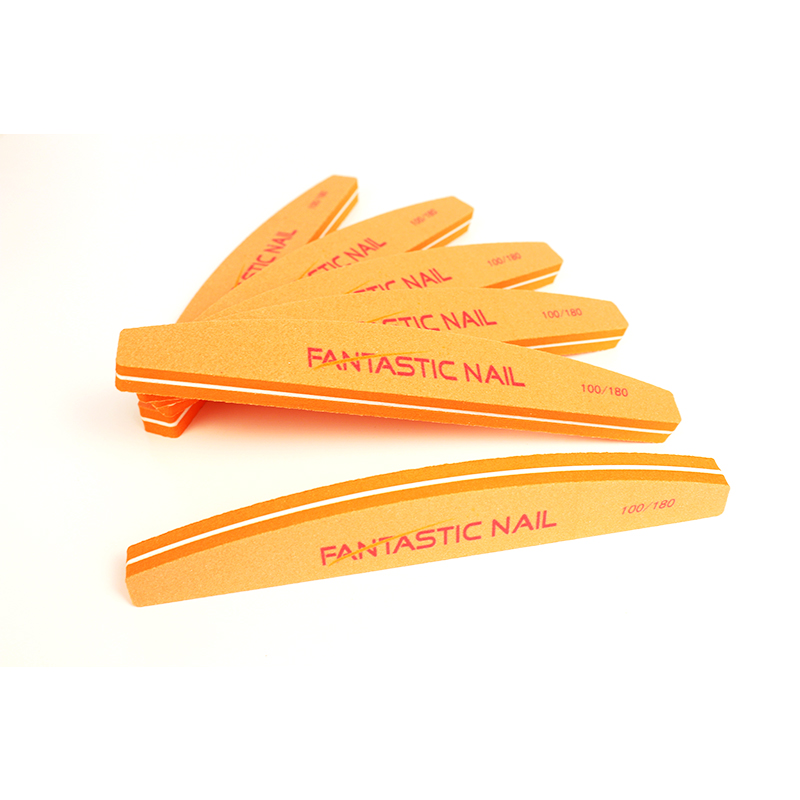 Washable 100 180 Grit Half Moon Sponge Nail File Orange Nail File Custom Logo