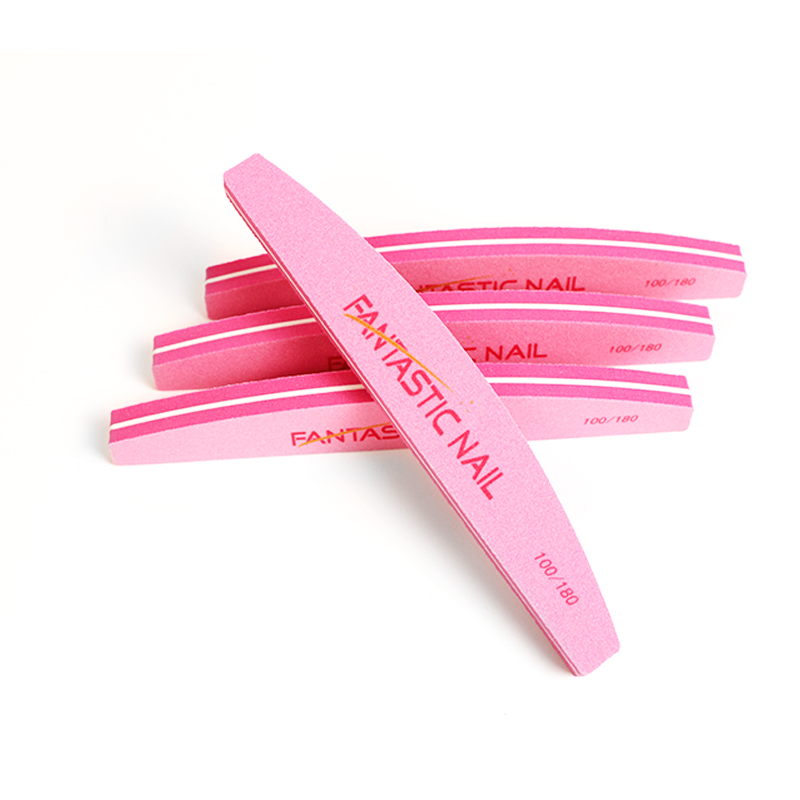 Washable Pink Nail File Soft Sponge Nail buffing Tool Half Moon Nail File 100 180 Grit