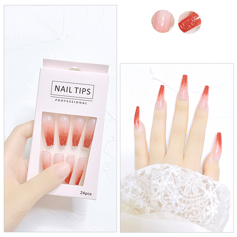 Reusable Nail Art Decoration Shiny False Nails 24pcs/Box Glitter Press On Nails