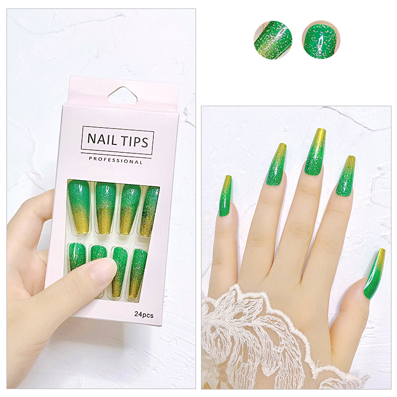 Nail Art Decoration Shiny Glitter Press On Nails 24pcs/Box Dual Color Gradient False Nails