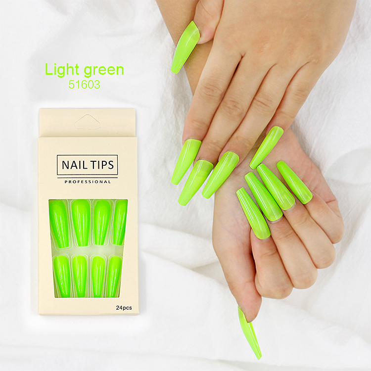 Solid Color Artificial French False Nail Luxury Nail Art Decoration Long Coffin Press On Nails