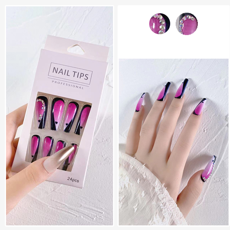 Nail Decoration Acrylic Coffin False Nail 24pcs/Box Press On Nails With Art Rhinestones
