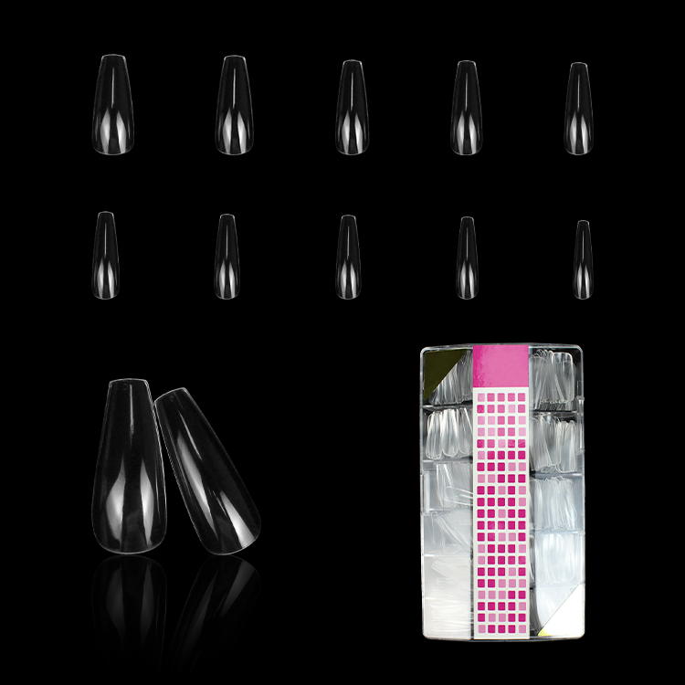 French Tip Extension Luxury Artificial False Nail Reusable ABS Clear Coffin Press On Nails