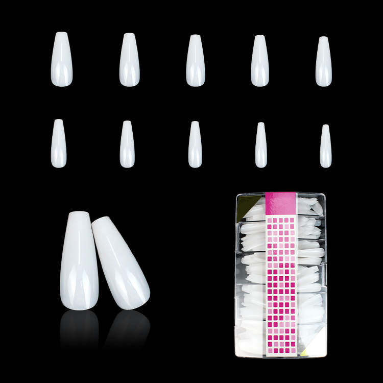 Full wrap Artificial French False Nail Nail Decoration Art White ABS Coffin Press On Nails